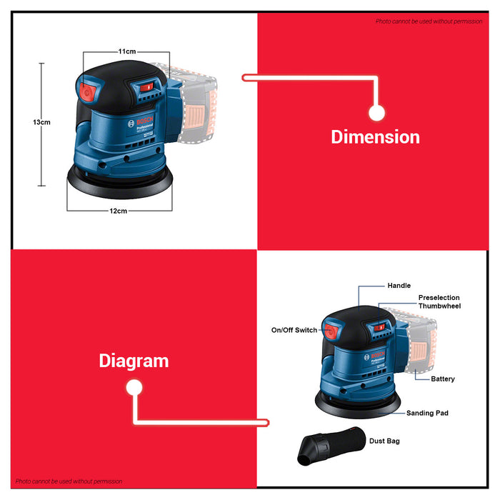 BUILDMATE Bosch Brushless Cordless Random Orbital Sander 18V 125mm (BARE TOOL) GEX185-LI Solo 06013A5080 • BLC