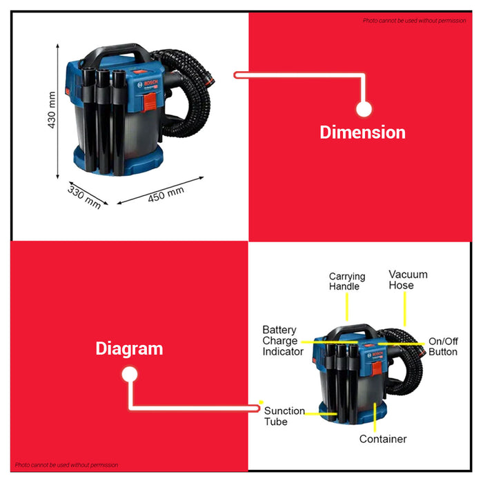 BOSCH Lithium Ion Wet & Dry Cordless Dust Extractor Vacuum Cleaner GAS 18V-10L 06019C6300 BLC
