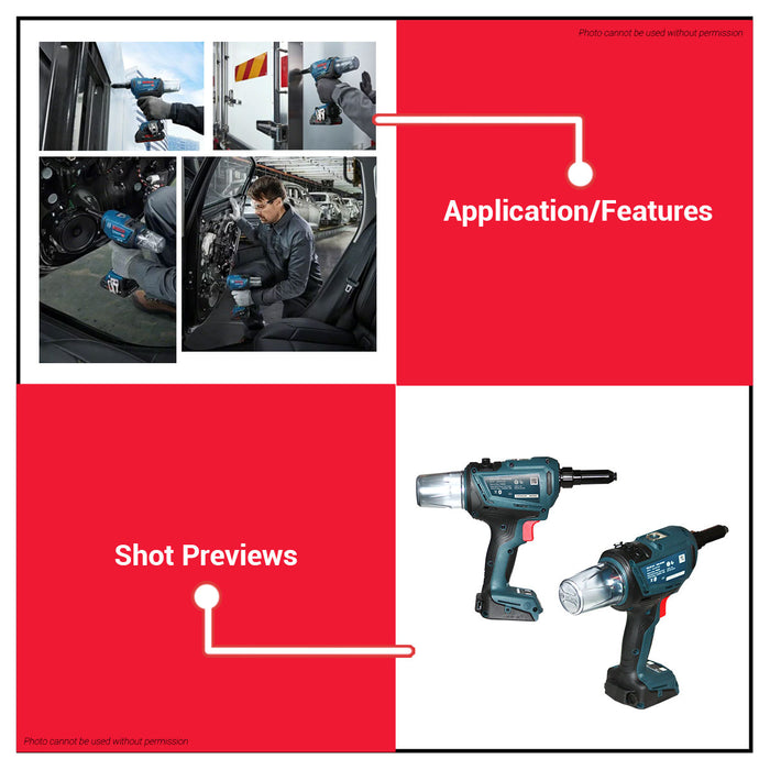 BUILDMATE Bosch Cordless Rivet Gun 18V Riveting Rivet Riveter Tool Brushless Fastener Gun Handheld Riveting Tool Automotive Riveter Cordless Rivet Nut Guns Drill GRG18V-16C 06019K5080 • BLC