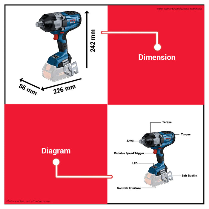 BUILDMATE Bosch 18V Brushless Bi Turbo 3-Speed Heavy Duty Cordless Impact Wrench GDS 18V-1600 HC BLC