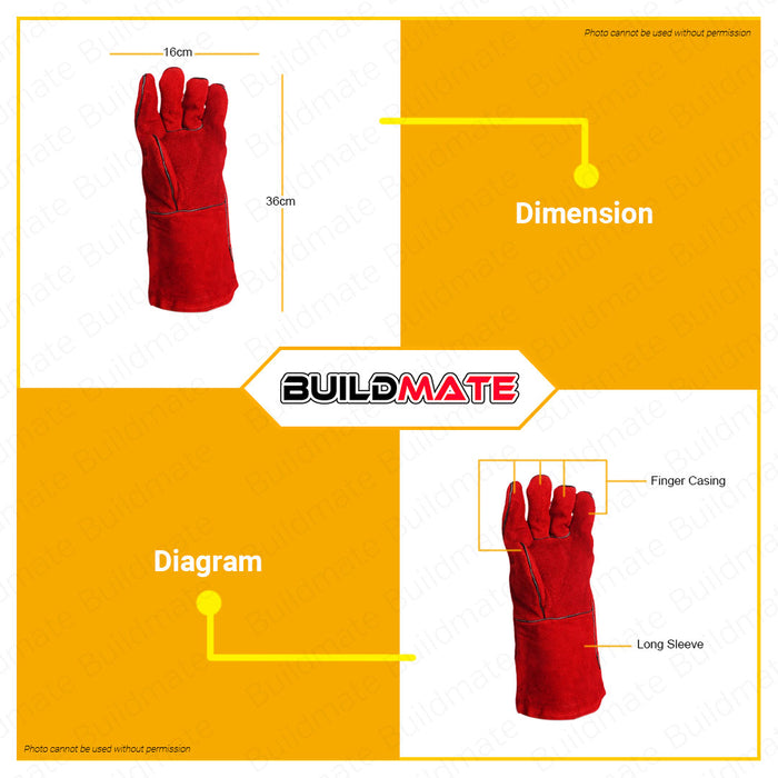 LOTUS Welding Gloves Side Split Cowhide 16" BLUE | 14" RED •BUILDMATE• LHT LUTOS