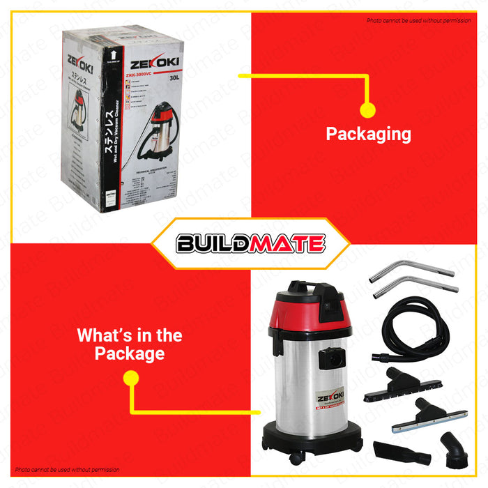 BUILDMATE Zekoki 30L 3000W VACUUM CLEANER Wet & Dry Multi-Purpose Mops For Floor Cleaning, Self-Cleaning, Air Drying Household Floor Cleaning Tools Wet/Dry Vacuum Cleaner ZKK-3000VC