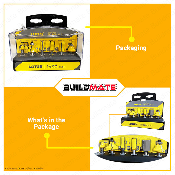 LOTUS 6PCS/SET 1/4" Router Bit Set LTXT6RBX •BUILDMATE• LPA