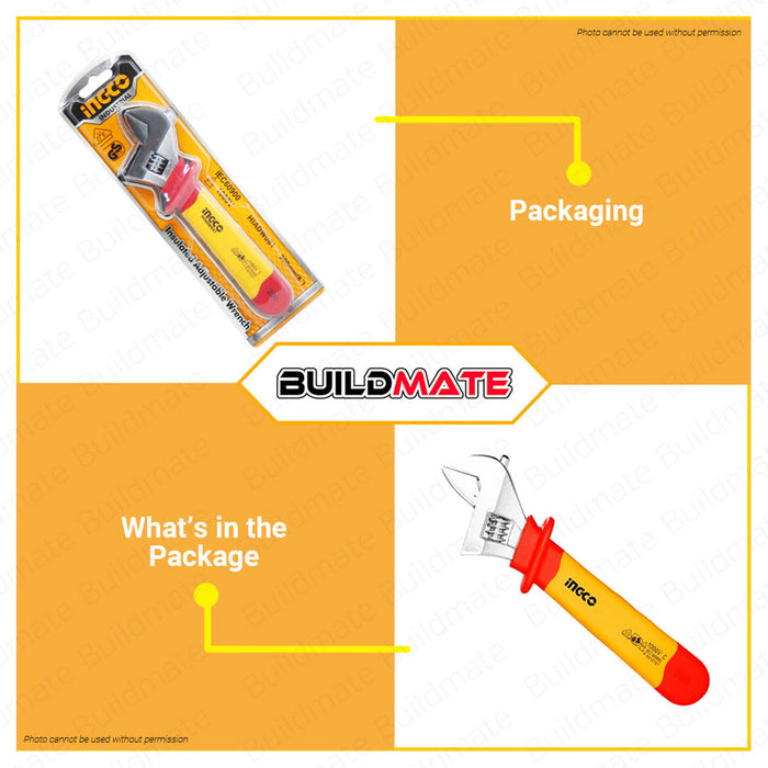 INGCO 8" Insulated Ratchet Wrench Protection Adjustable Electrician Wrench 1000V Industrial VDE Certification HIADW081 •BUILDMATE• IHT