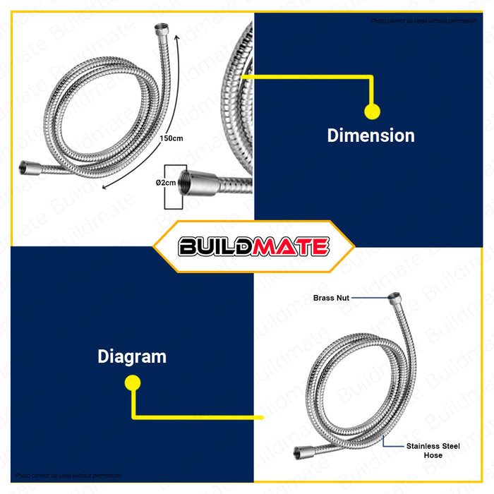 BUILDMATE Waterhouse Stainless Shower Hose 1.5M Flexible Replacement Shower Hose Extra Long Handheld Shower Hose Shower Head Hose Showerhead Hose #20790 •