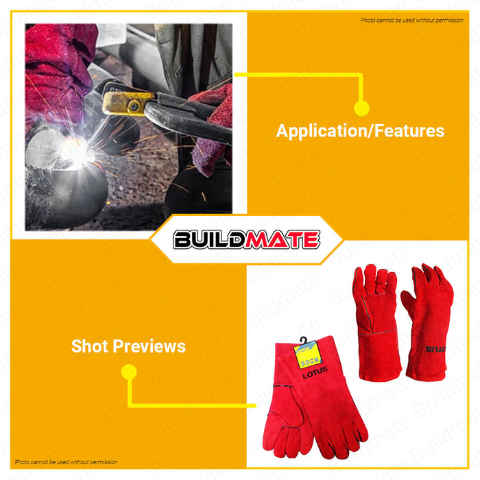 LOTUS Welding Gloves Side Split Cowhide 16" BLUE | 14" RED •BUILDMATE• LHT LUTOS