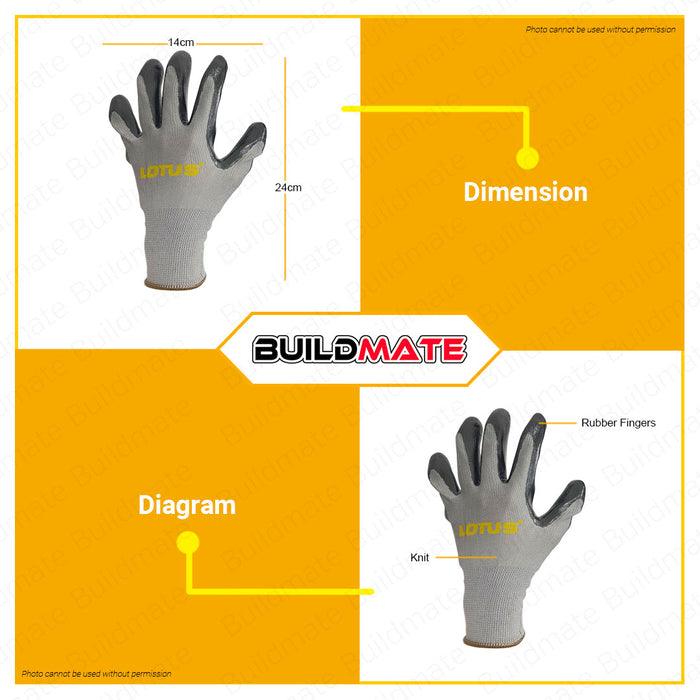 BUILDMATE Lotus 9" Inch Rubber Gloves Safety Work Coated Protective Garden Gloves LHT