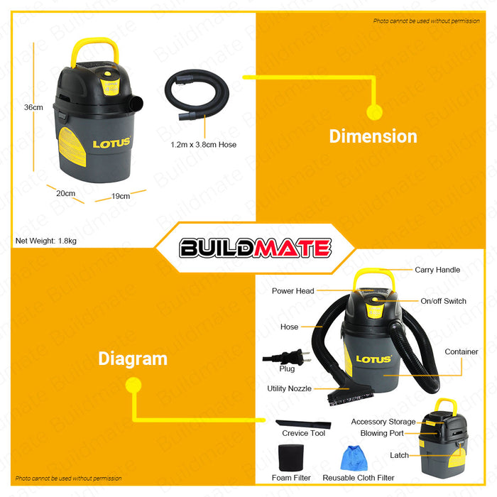LOTUS 4L MINI Wet & Dry Vacuum Cleaner 1000W LT1000WX/4 •BUILDMATE• LPT