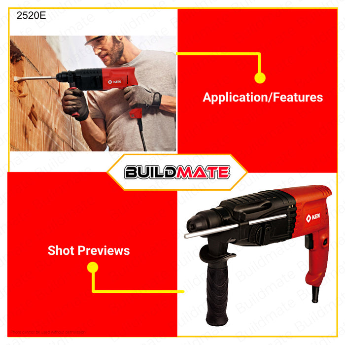 BUILDMATE Ken Industrial Heavy Duty Rotary Hammer Drill 20mm 500W Electric Hammer Concrete Breaker Drill Chipping Gun Drill Chipping Hammer Electric Drill Engraver 2520E •