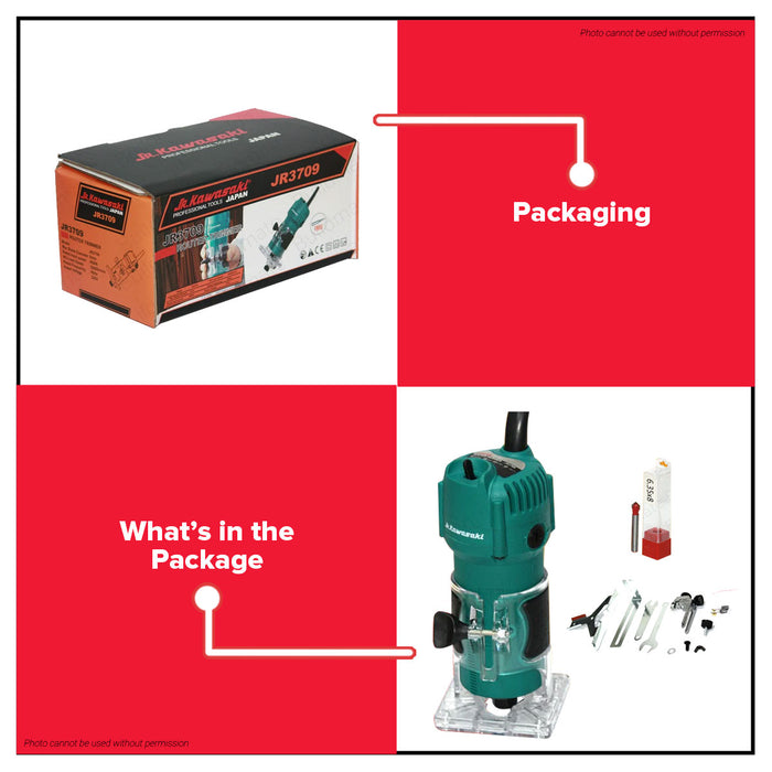 JR KAWASAKI Electric Router Trimmer 650W 3709 + FREE 1 PC ROTARY BIT •BUILDMATE•