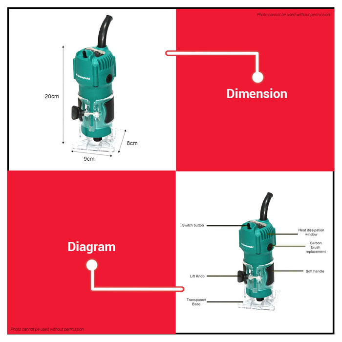 JR KAWASAKI Electric Router Trimmer 650W 3709 + FREE 1 PC ROTARY BIT •BUILDMATE•
