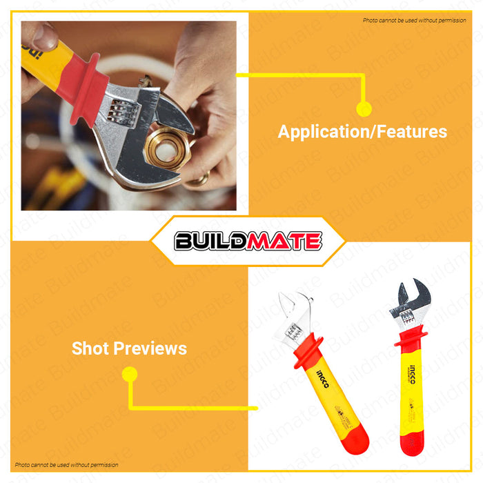 INGCO 8" Insulated Ratchet Wrench Protection Adjustable Electrician Wrench 1000V Industrial VDE Certification HIADW081 •BUILDMATE• IHT