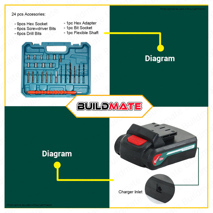 BUILDMATE Mailtank Cordless Drill Driver 32V Drilling Machine Handheld Impact Drill SH190 | SH425