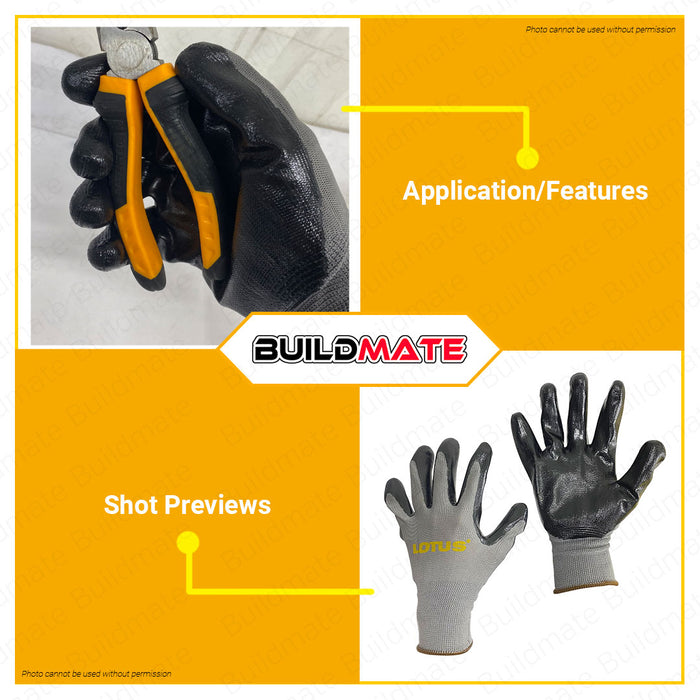 BUILDMATE Lotus 9" Inch Rubber Gloves Safety Work Coated Protective Garden Gloves LHT