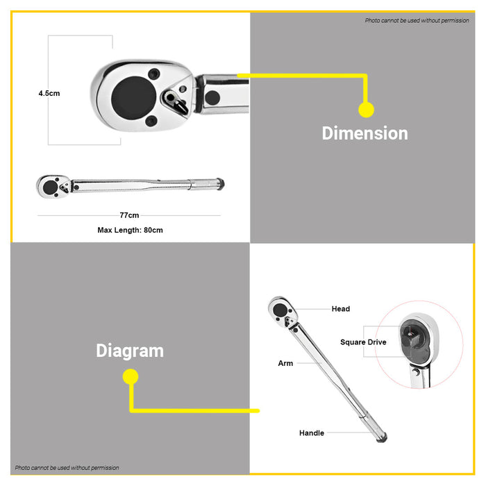 BUILDMATE Ameriman Click Torque Wrench Beam 1/2" Dual Range Adjustable Torque Wrench AT-CT1/1D300FT