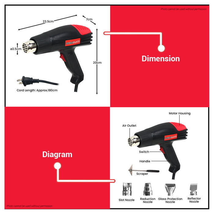 BUILDMATE Variable Heat Gun 2000W with Nozzles & Scraper for DIY, Shrink Wrap, Paint BM-HG2000