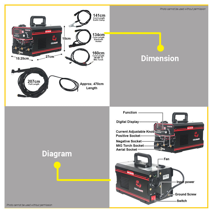 [SET] BUILDMATE Brand 3in1 Gasless MIG / TIG / MMA with FREE Flux Cored Portable Arc Inverter Welding Machine 300A + TIG Torch Welding Cable BM-MIG300A / BM-TT001