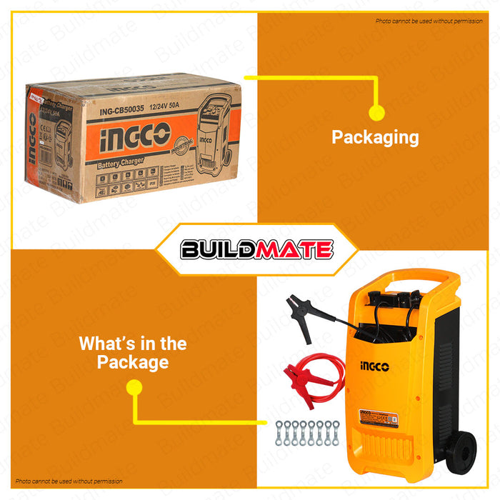 BUILDMATE Ingco Battery Charger 300A Fast Charger Automotive Charger Battery Maintainer Stable Power Supply Car Battery Charger for Automotive Charger Tools CB50035 • IPT