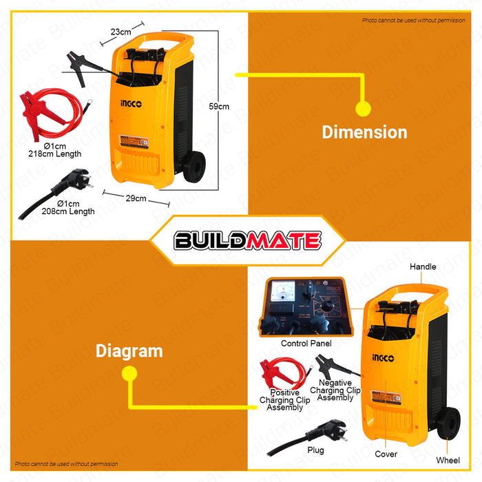 BUILDMATE Ingco Battery Charger 300A Fast Charger Automotive Charger Battery Maintainer Stable Power Supply Car Battery Charger for Automotive Charger Tools CB50035 • IPT