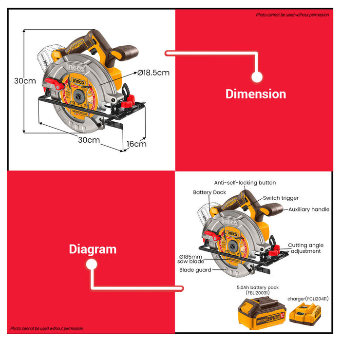 Buildmate x INGCO 20V 4 PCS COMBO KIT Drill Saw Sander Set w/ 2 Battery COSLI251083 IPT