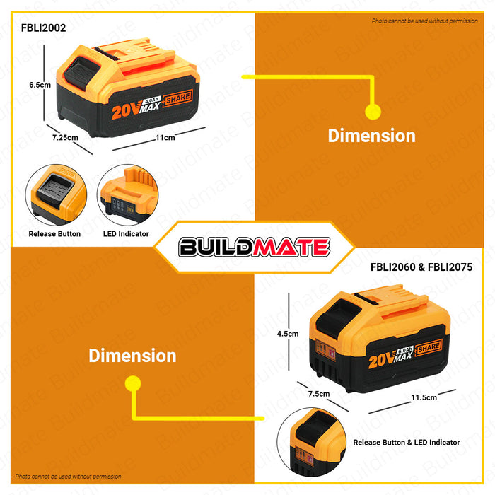 INGCO Lithium-Ion Li-Ion Battery Pack 20V 4.0Ah | 6.0Ah | 7.5Ah [SOLD PER PIECE] Compact Battery LED Battery Power Indicator Fast Intelligent Charger Power Tool Battery POWERSHARE FBLI2002 | | FBLI2060 | FBLI2075 •BUILDMATE• ICPT