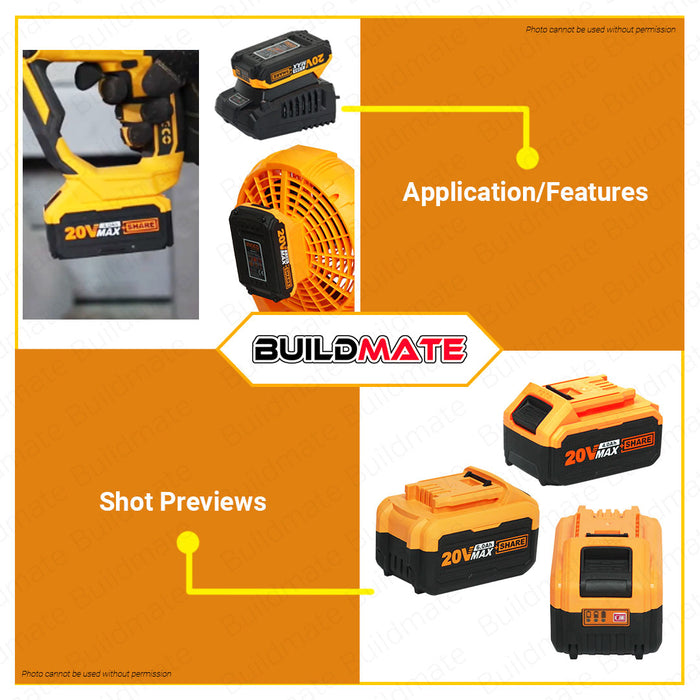 INGCO Lithium-Ion Li-Ion Battery Pack 20V 4.0Ah | 6.0Ah | 7.5Ah [SOLD PER PIECE] Compact Battery LED Battery Power Indicator Fast Intelligent Charger Power Tool Battery POWERSHARE FBLI2002 | | FBLI2060 | FBLI2075 •BUILDMATE• ICPT