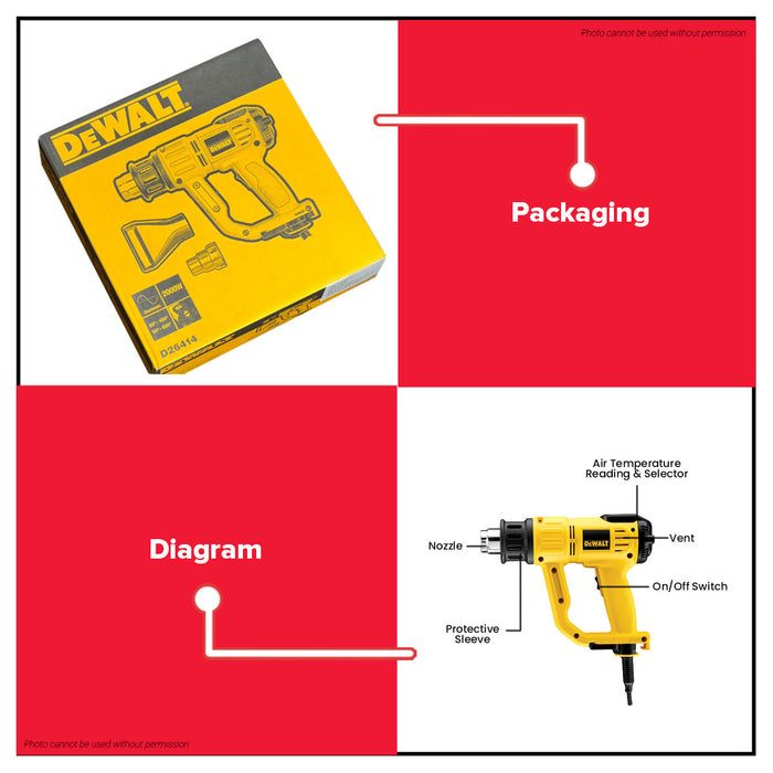 Buildmate x DEWALT 2000W Electric Heat Gun 50-600°C LCD Display Hot Air Tool D26414-B1