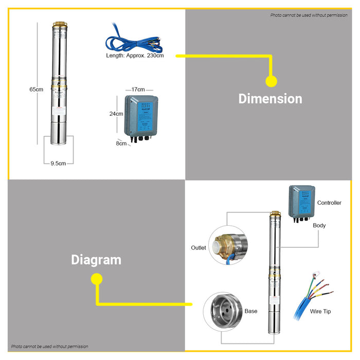 BUILDMATE Dayuan Submersible Deep Well Solar Water Pump 650W / 1200W With  Stainless Steel Submersible Motor