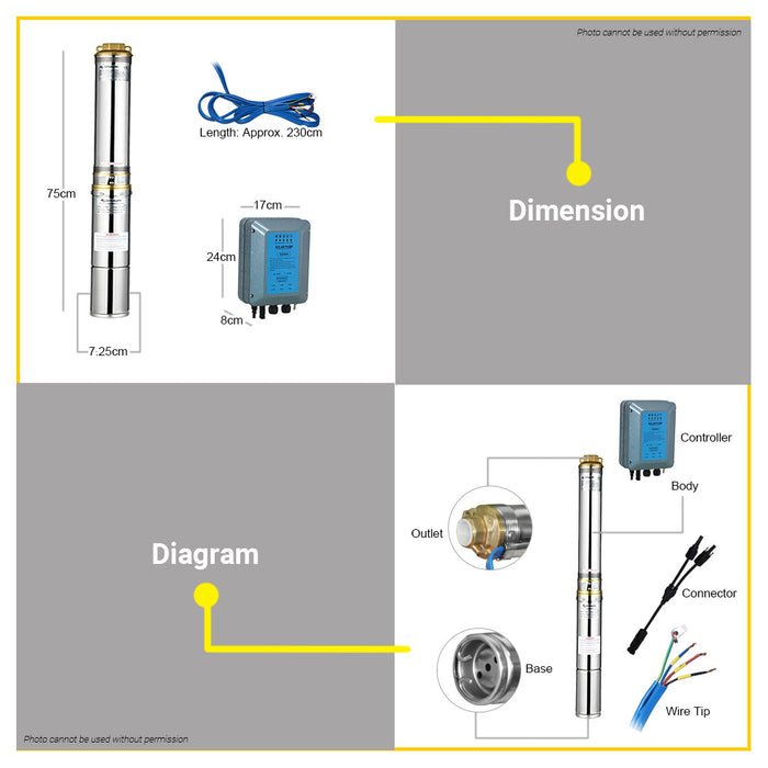 BUILDMATE Dayuan Submersible Deep Well Solar Water Pump 650W / 1200W With  Stainless Steel Submersible Motor