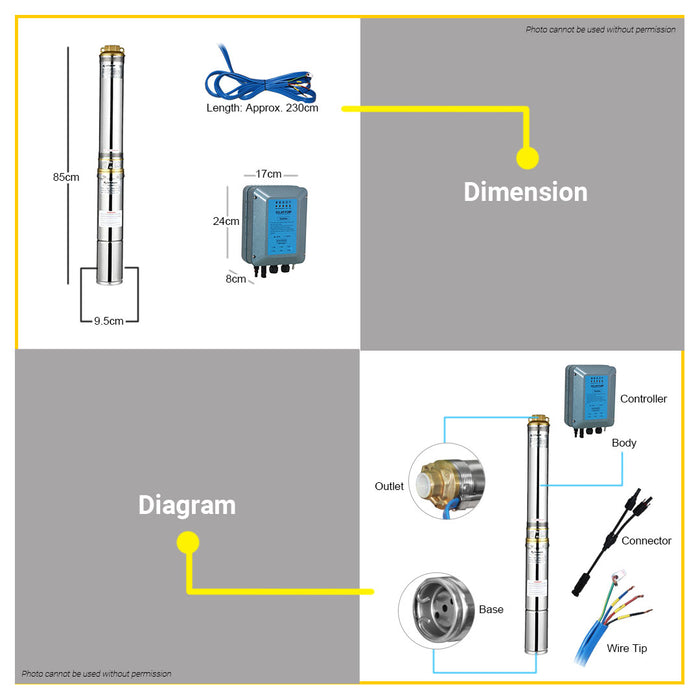 BUILDMATE Dayuan Submersible Deep Well Solar Water Pump 650W / 1200W With  Stainless Steel Submersible Motor