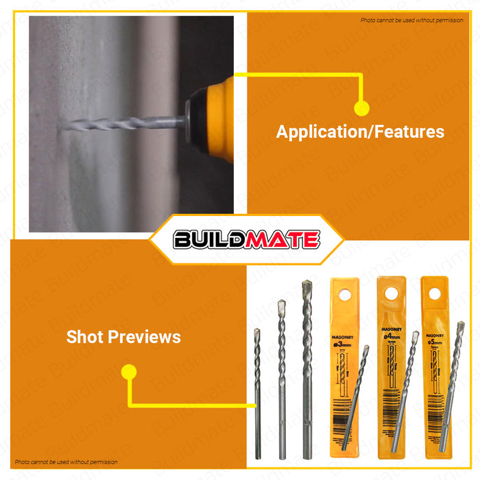 BUILDMATE Ingco Masonry Drill Bit 3mm | 4mm | 5mm [SOLD PER PIECE] Alloy Triangle Drill Bits Concrete Drill Bit Ceramic Tile Drill Bits Carbide Tip / Point Angle Multi-Function Metal Drill For Brick, Tile, Cement Hand Tool • HT2