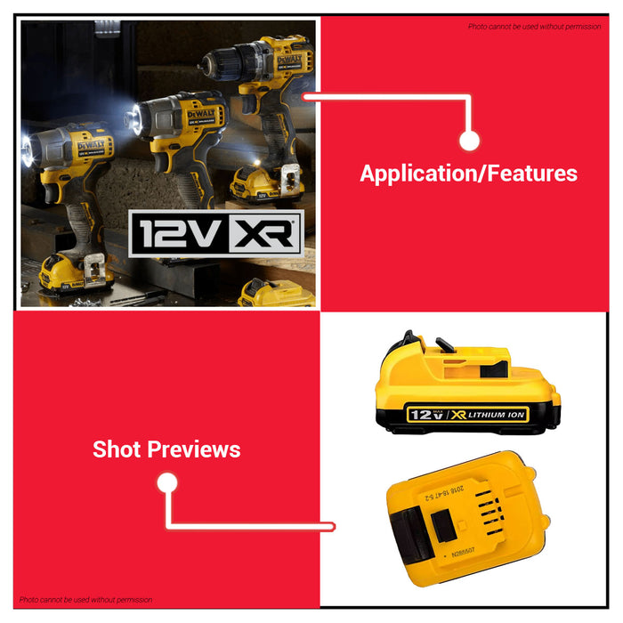 Buildmate x DEWALT 12V Max XR Cordless Tool Battery 2.0Ah Li-Ion Pack