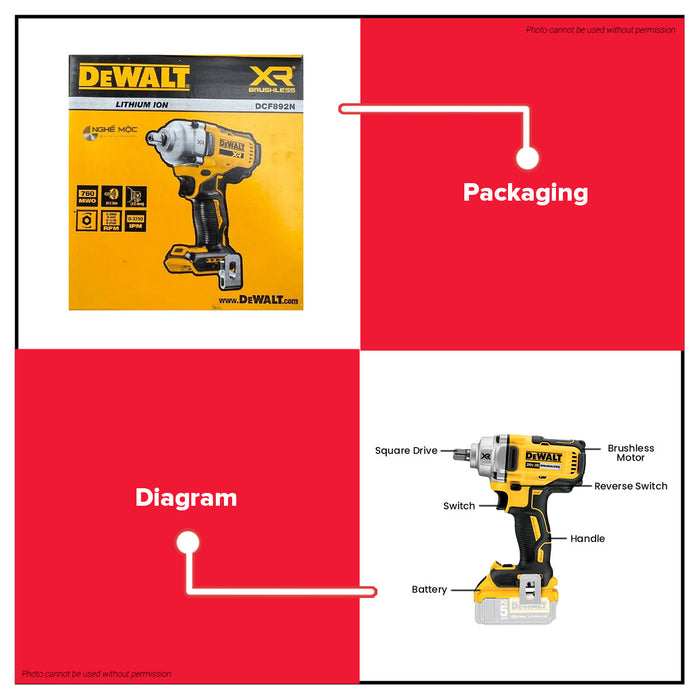 Buildmate x DEWALT ATOMIC 20V XR Max Brushless 1/2IN 1084Nm Cordless Impact Wrench Detent Pin (BARE) DCF892N-B1