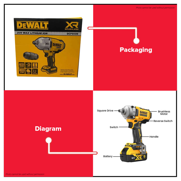Buildmate x DEWALT 20V XR Max Brushless 1/2IN 1898Nm Cordless Impact Wrench Hog Ring (BARE) DCF900N-B1