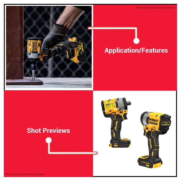 Buildmate x DEWALT ATOMIC 20V XR 10/2IN Max Brushless 610Nm Cordless Impact Wrench Pin (BARE) DCF922N-KR
