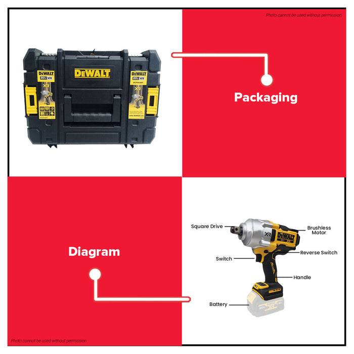 Buildmate x DEWALT Atomic 20V XR Max Brushless 1/2IN 3/4 Impact Wrench 1900Nm w/ Hog Ring (BARE) DCF964NT-KR