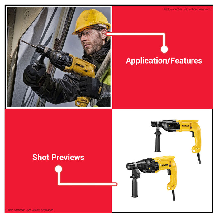 BUILDMATE x DEWALT 22mm SDS+ 3-Mode Hammer Drill | 711W, 2.1J Impact, 0–5680 BPM D25033K-B1