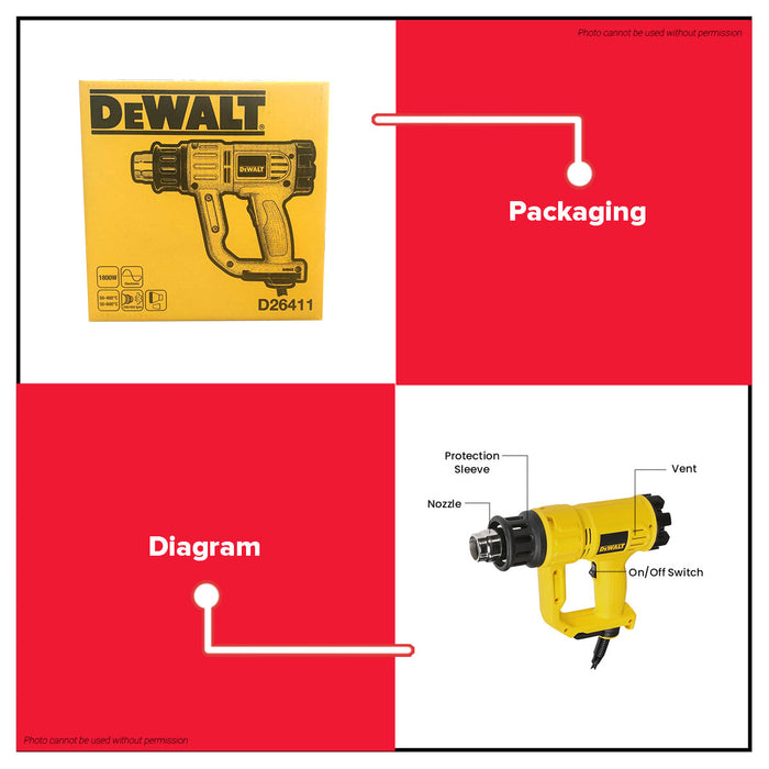 BUILDMATE x DEWALT 1800W Analog Heat Gun | 50–600°C, 250/450 L/min, Includes Cone & Fishtail Nozzles D26411-B1