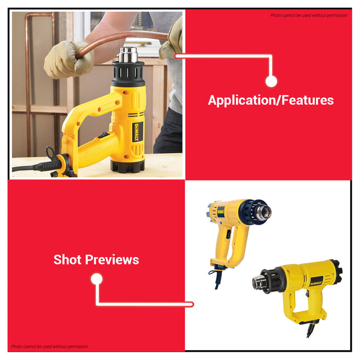BUILDMATE x DEWALT 1800W Analog Heat Gun | 50–600°C, 250/450 L/min, Includes Cone & Fishtail Nozzles D26411-B1
