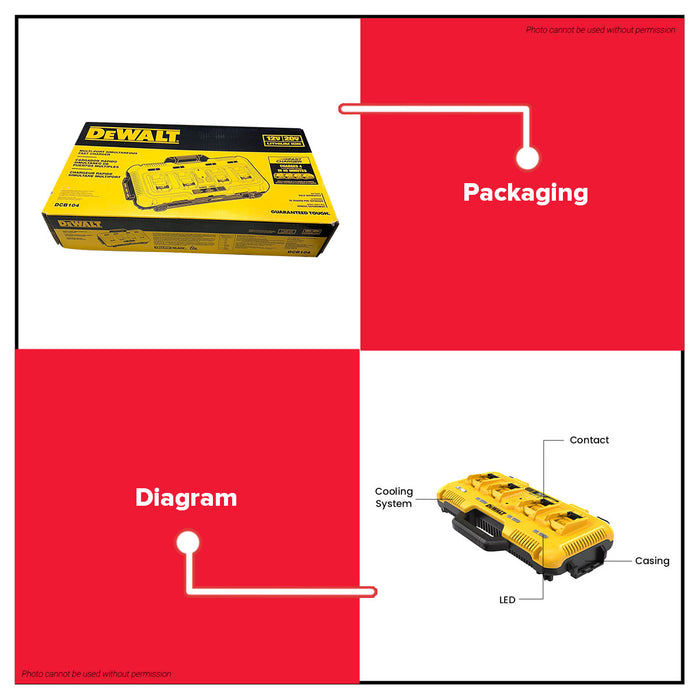 BUILDMATE x DEWALT 18V XR 4-Port Fast Charger | Charges 4 Batteries, ToughSystem Mountable DCB104-QW