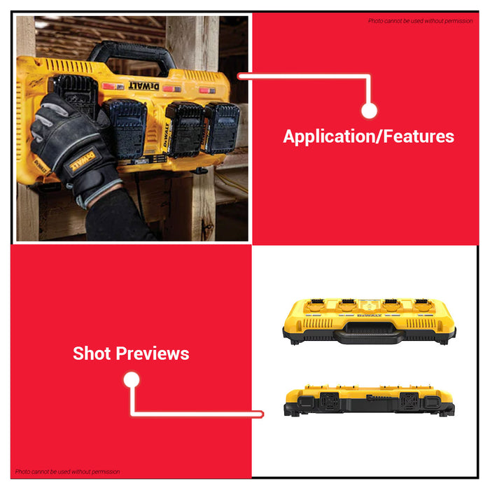 BUILDMATE x DEWALT 18V XR 4-Port Fast Charger | Charges 4 Batteries, ToughSystem Mountable DCB104-QW