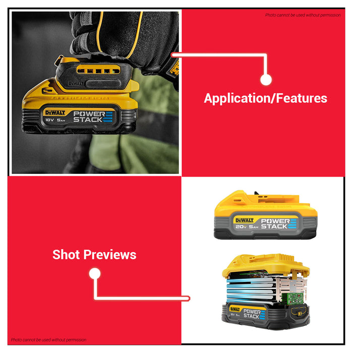 BUILDMATE x DEWALT 20V Max 5Ah Battery | Li-Ion Pack w/ Fuel Gauge, Durable Overmold Design DCBP520-B1