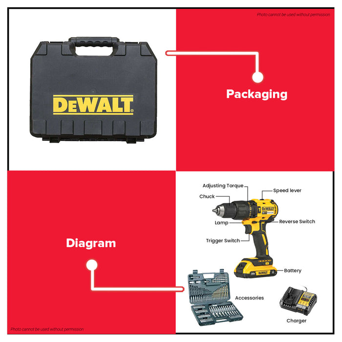BUILDMATE x DEWALT 20V BL Drill Driver Kit | 13mm Chuck, 65Nm Torque, 2.0Ah Battery + Accessory DCD7771D2A-B1