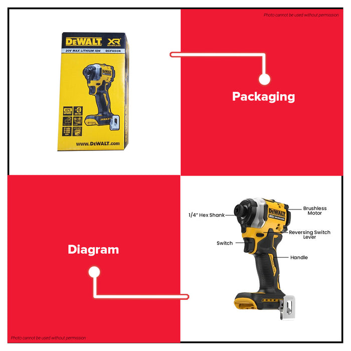 BUILDMATE x DEWALT 20V Max Atomic Impact Driver | 1/4" Hex, 205Nm, 3,800 IPM, Bare Tool DCF850N-B1