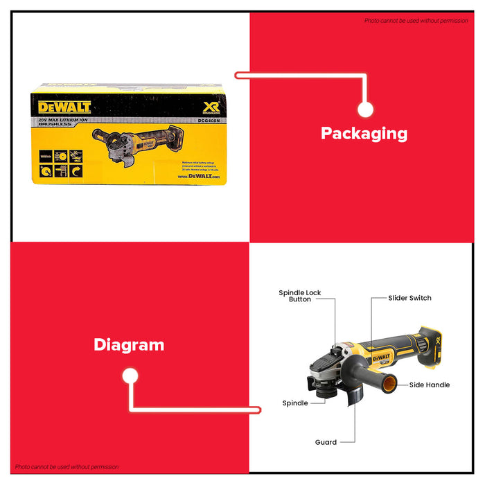 BUILDMATE x DEWALT 20V Max BL 100mm Angle Grinder | M10, 9,000 RPM, Slide Switch (Bare Tool) DCG405N-B1