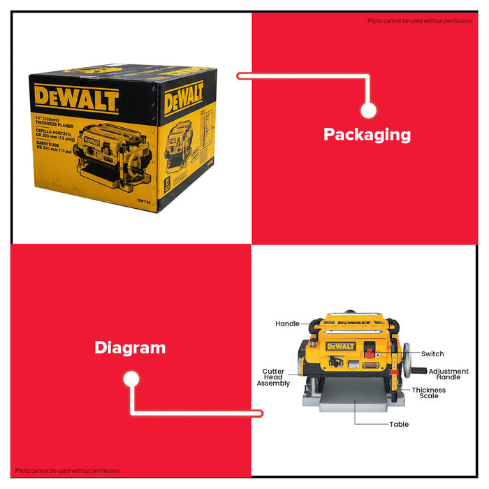 BUILDMATE x DEWALT 1800W 13" Thickness Planer | 3-Blade, 3mm DOC, Heavy-Duty Bench Tool DW735-B1