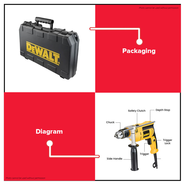 BUILDMATE x DEWALT 650W 13mm Percussion Drill Kit | 47,600 BPM, Variable Speed, Hard Case + Bits DWD024K-B1