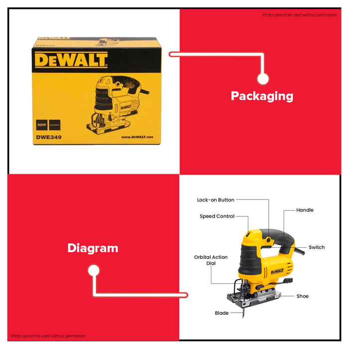 BUILDMATE x DEWALT 650W Portable Jigsaw | 500–3200 SPM, 20mm Stroke, 45° Bevel, 85mm Wood Cut DWE349-B1