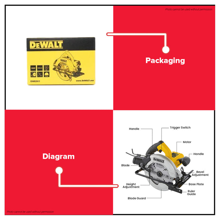 BUILDMATE x DEWALT 1200W 184mm Circular Saw | 5,500 RPM, 65mm Cut Depth, Steel Base  DWE5615-B1