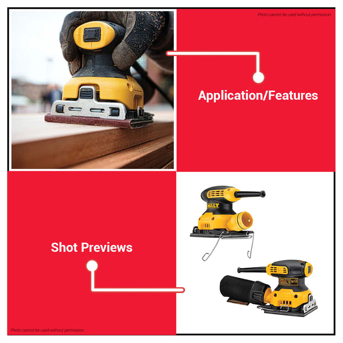 BUILDMATE x DEWALT 230W 1/4 Sheet Orbital Sander | 14,000 OPM, 1.6mm Orbit, Dust Bag DWE6411-B1